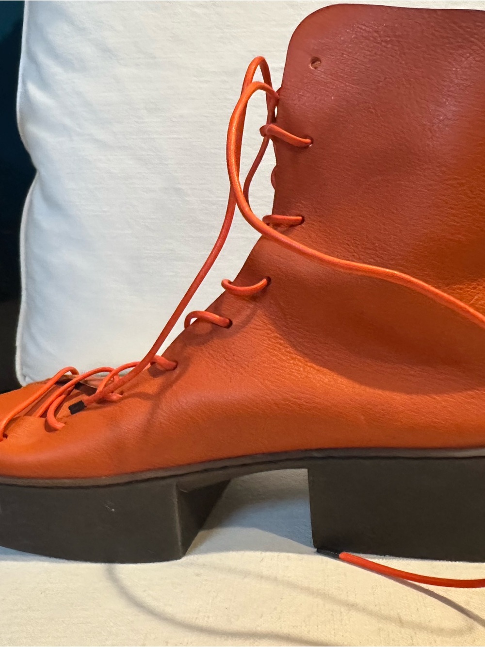 Trippen Women's Platform Lace-Up Boot in Vibrant Orange
